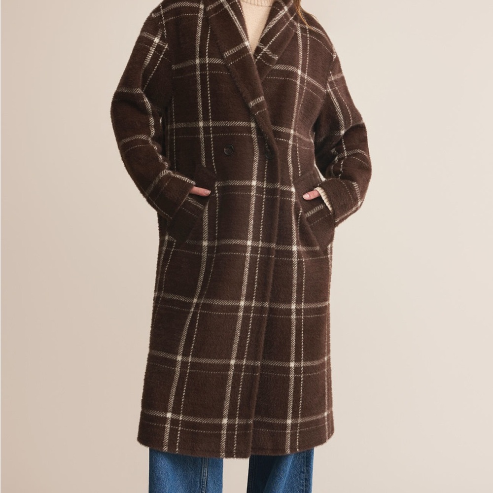 Z Supply Brown Plaid Double-Breasted Pea Coat